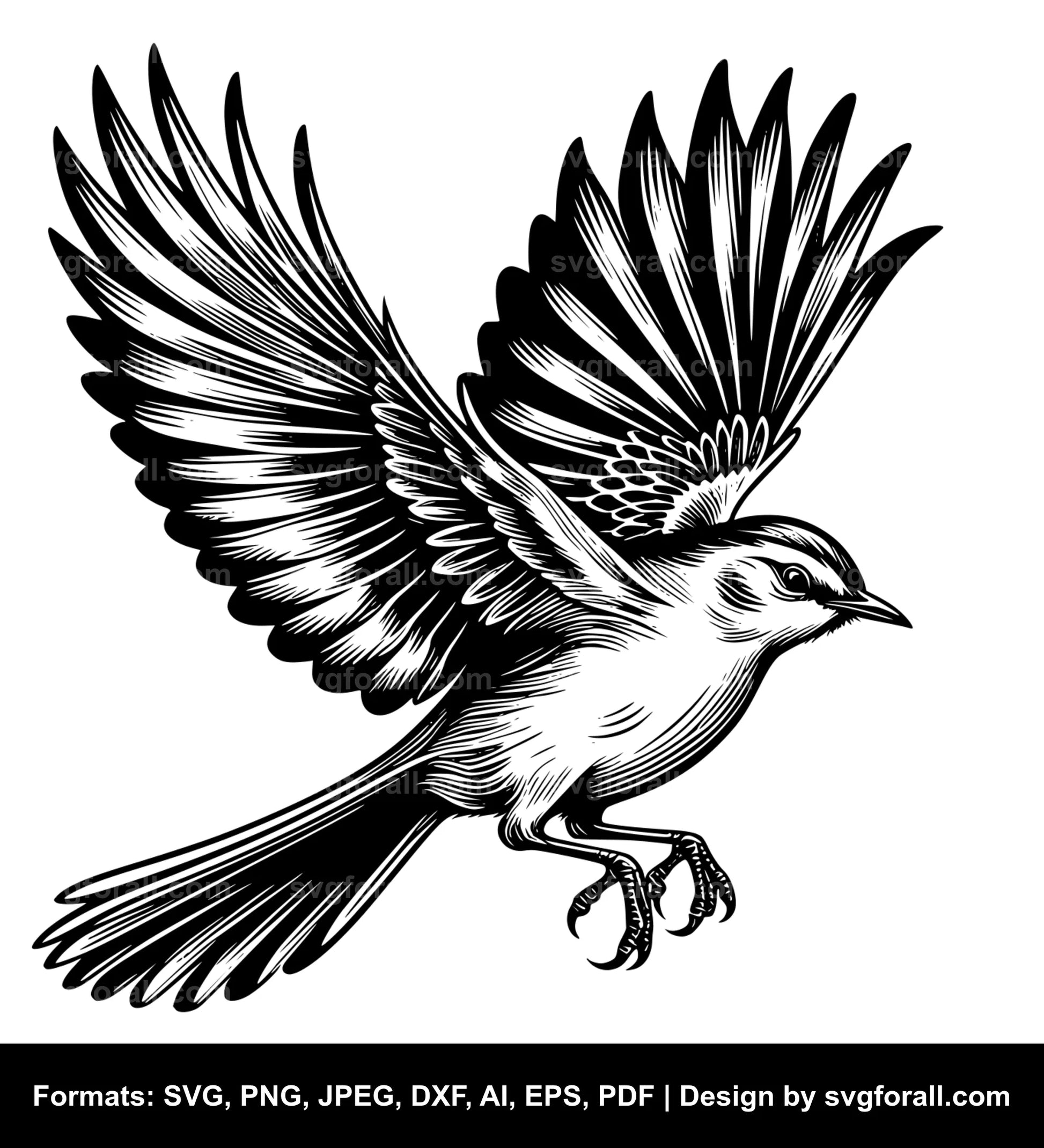 Mockingbird Flying SVG