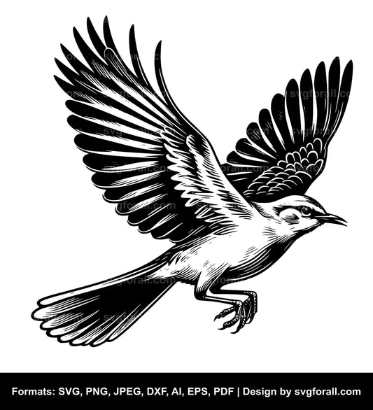 Mockingbird Flying SVG Vector