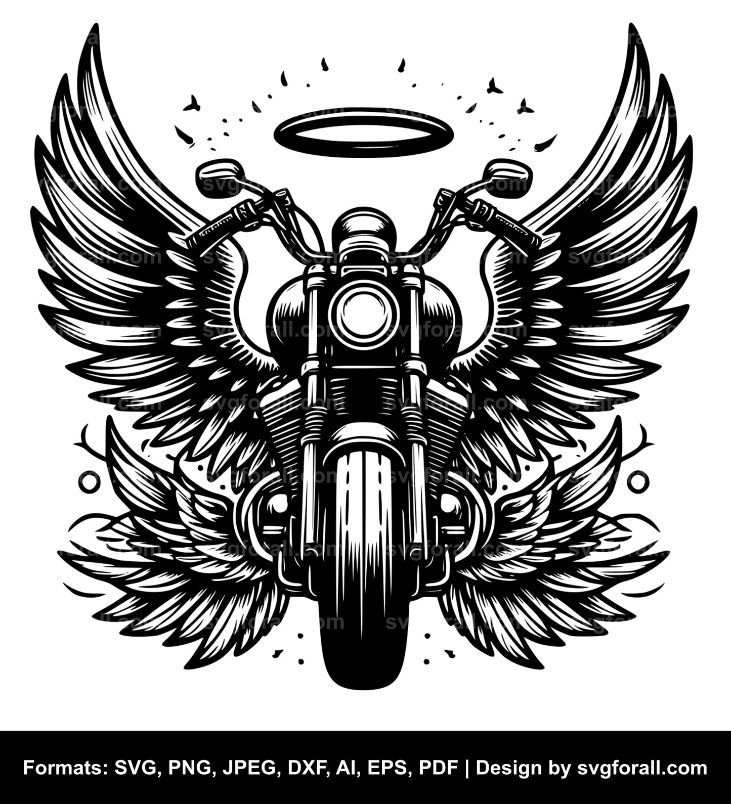 Motorcycle With Angel Wings Black SVG