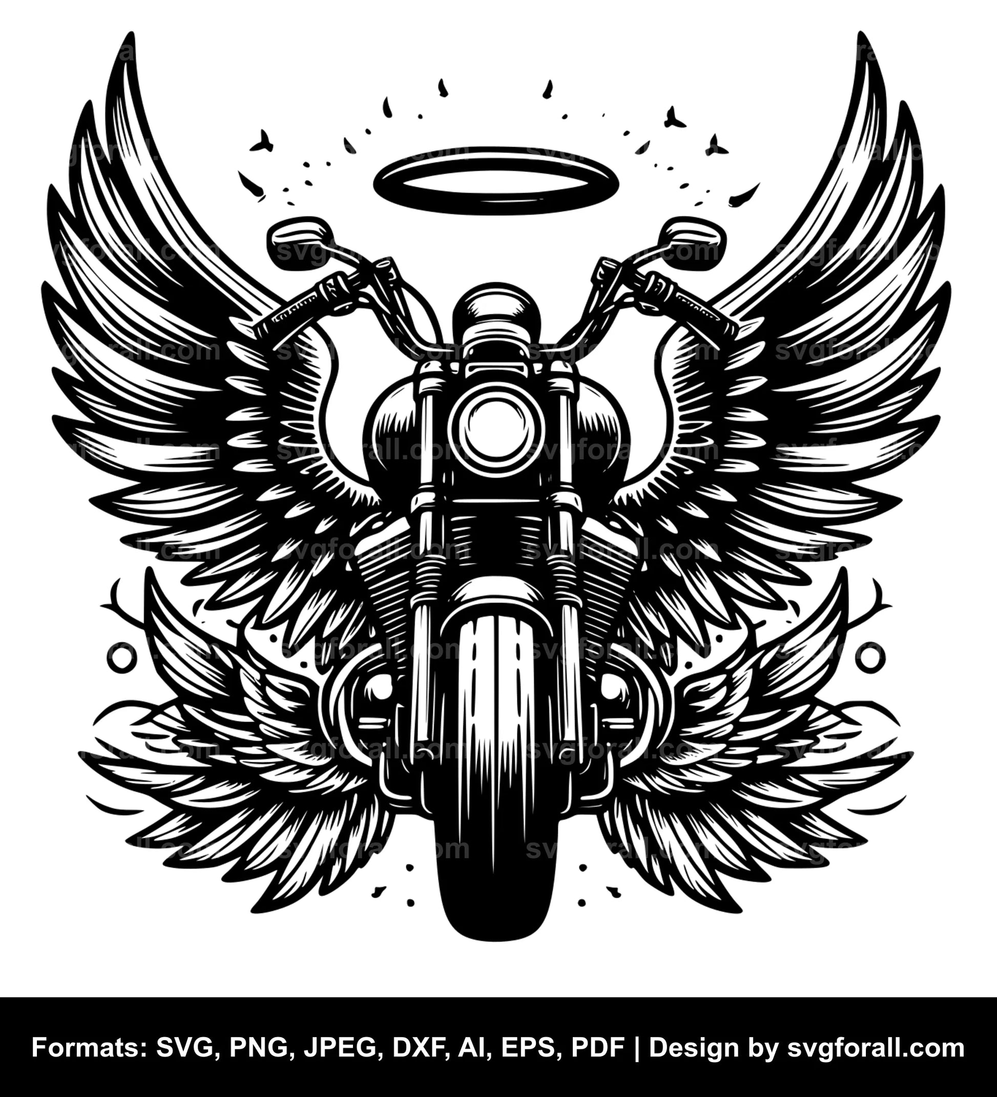 Motorcycle With Angel Wings Black SVG