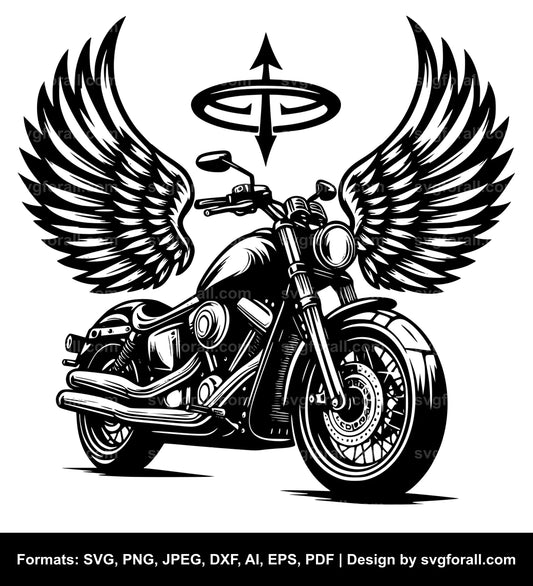 Motorcycle With Angel Wings SVG Design