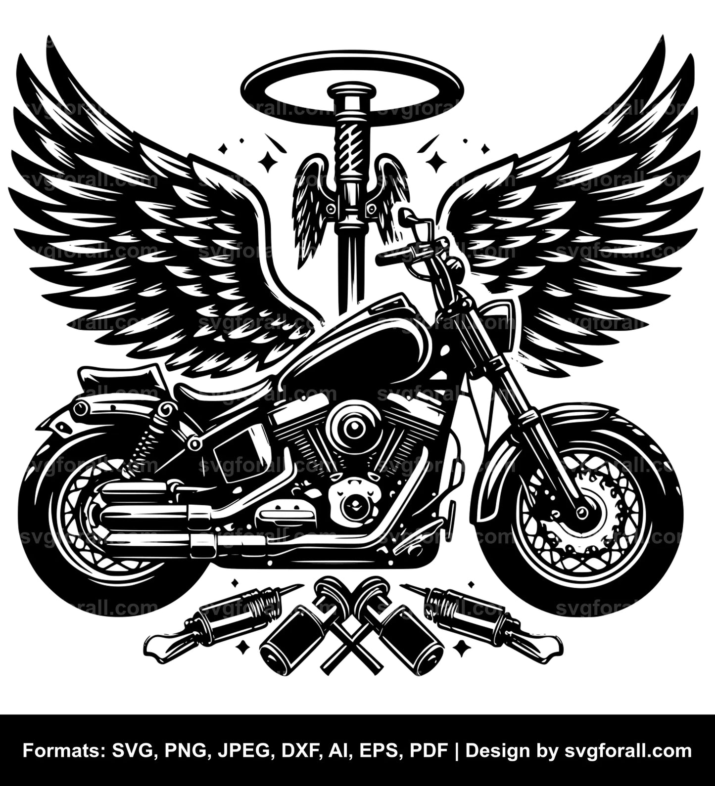 Motorcycle With Angel Wings Vector SVG