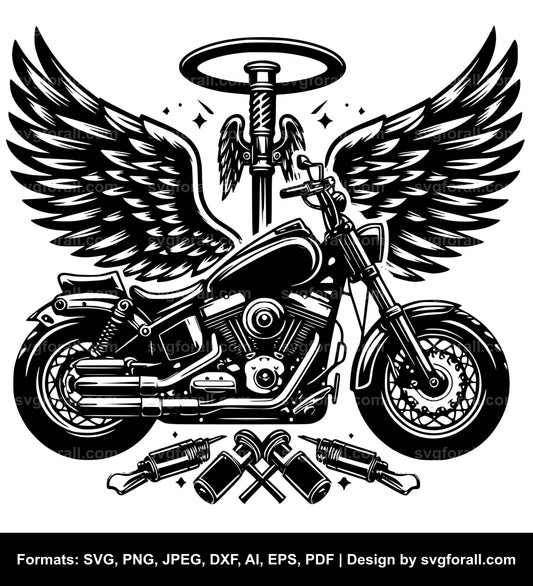 Motorcycle With Angel Wings Vector SVG