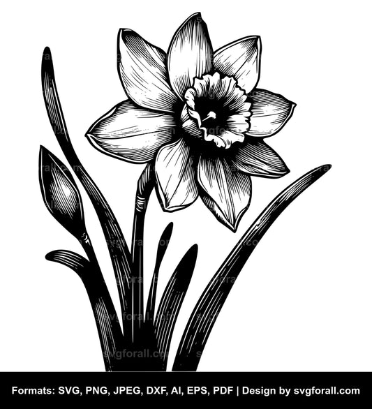 Narcissus Flower Black SVG