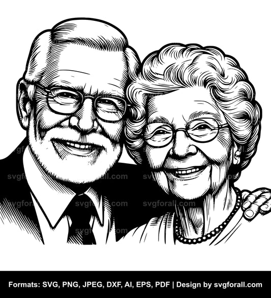 Old Couple Black SVG