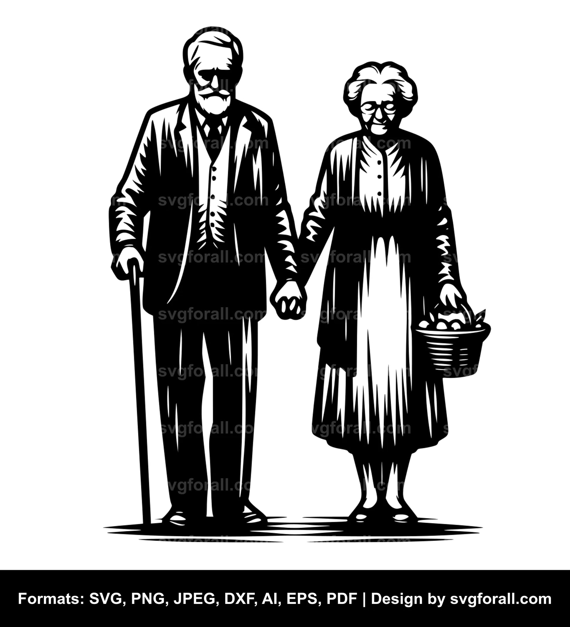 Old Couple Holding Hands Clipart SVG