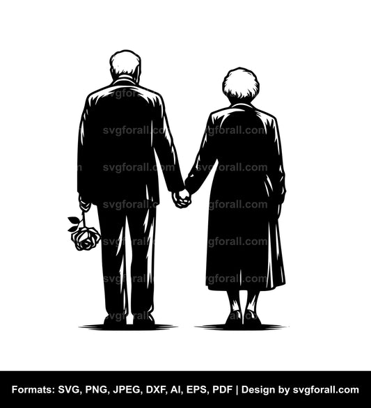 Old Couple Holding Hands SVG