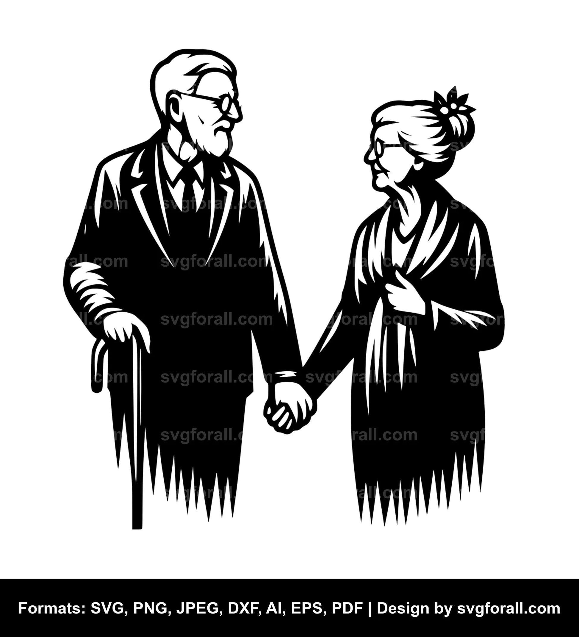 Old Couple Holding Hands SVG Vector