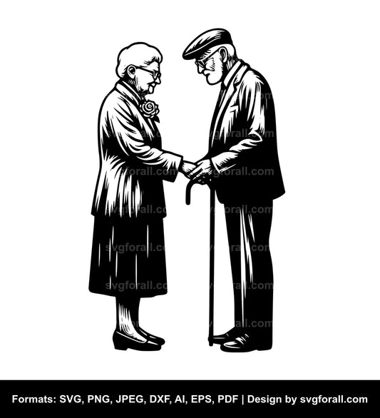 Old Couple Holding Hands Vector SVG