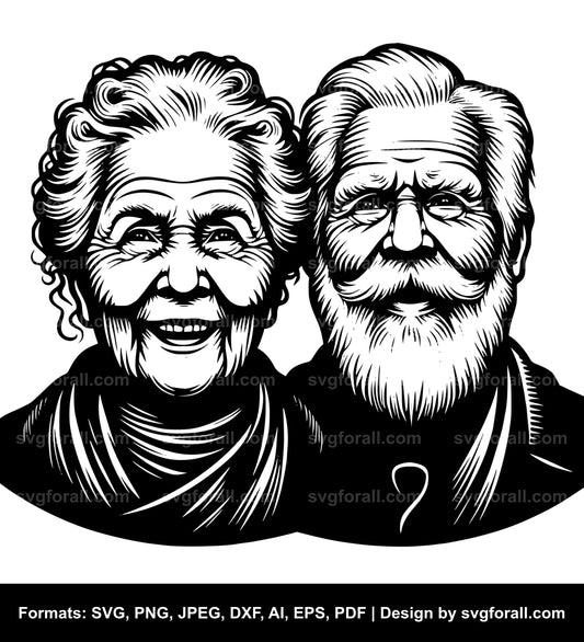 Old Couple SVG Clipart