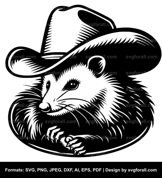 Opossum With Cowboy Hat Black SVG