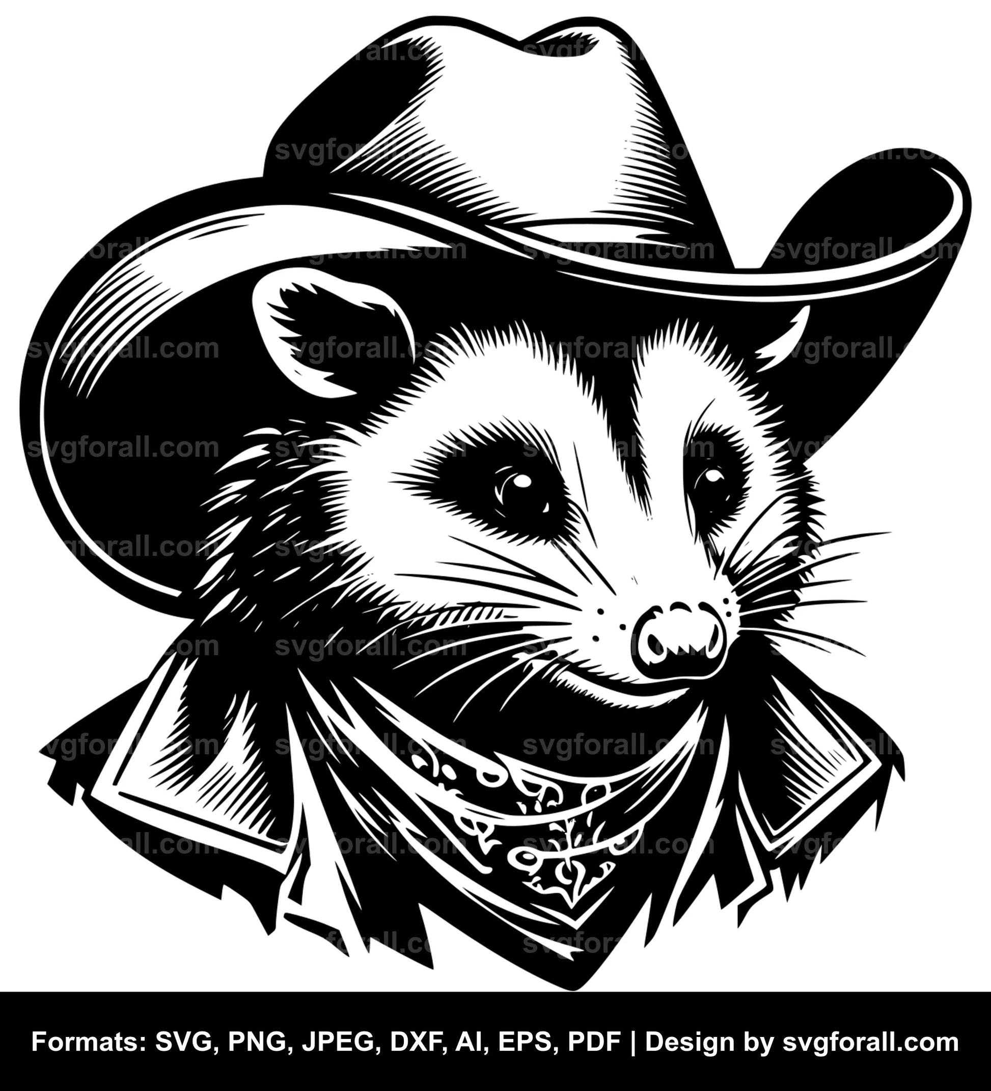 Opossum With Cowboy Hat SVG Clipart