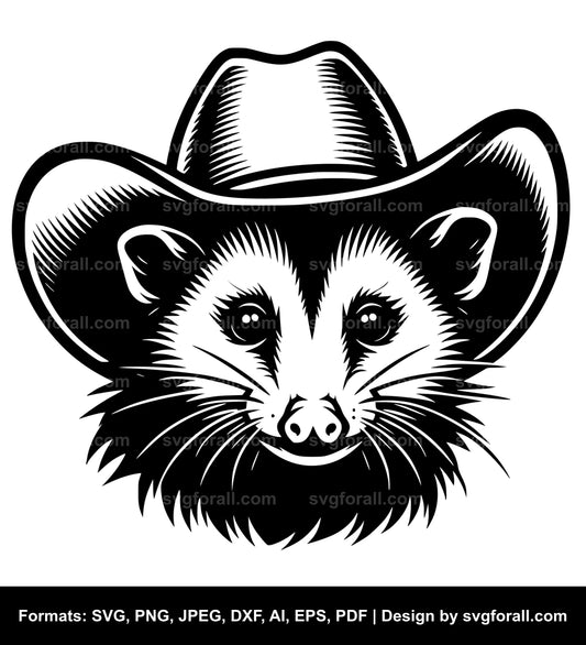 Opossum With Cowboy Hat SVG Vector