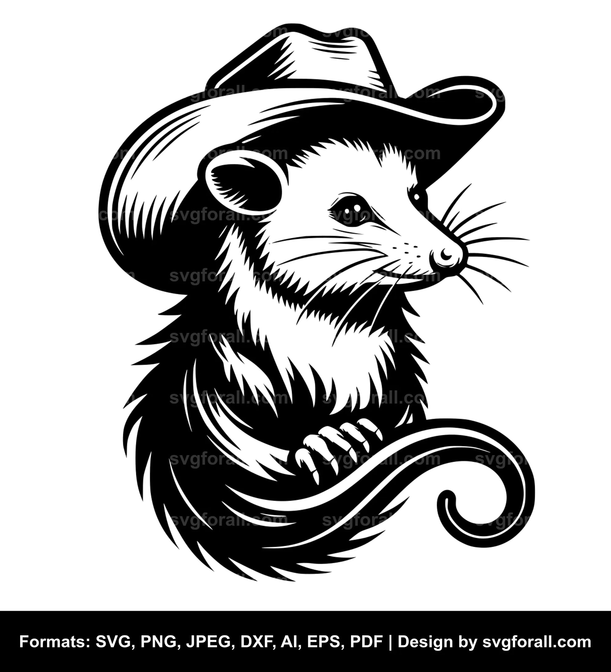 Opossum With Cowboy Hat Vector SVG