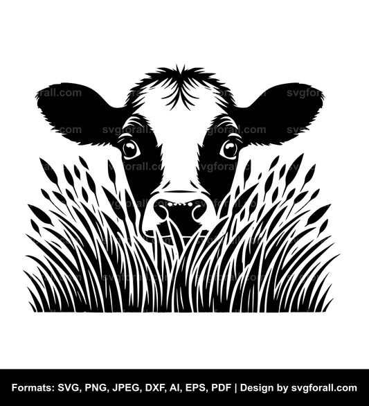 Peeking Cow Black SVG