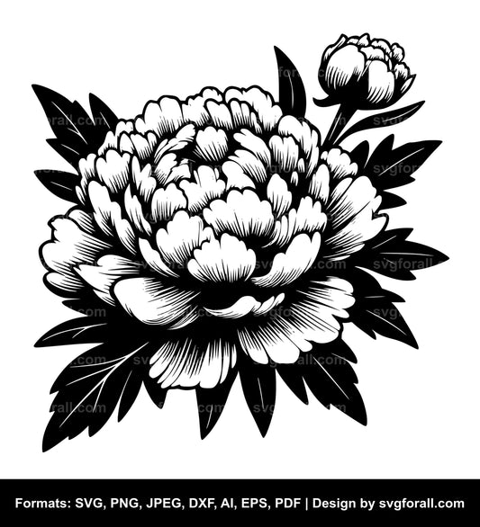 Peony Flower Black SVG