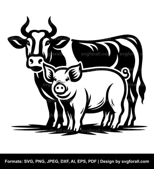 Pig With Cow Black SVG