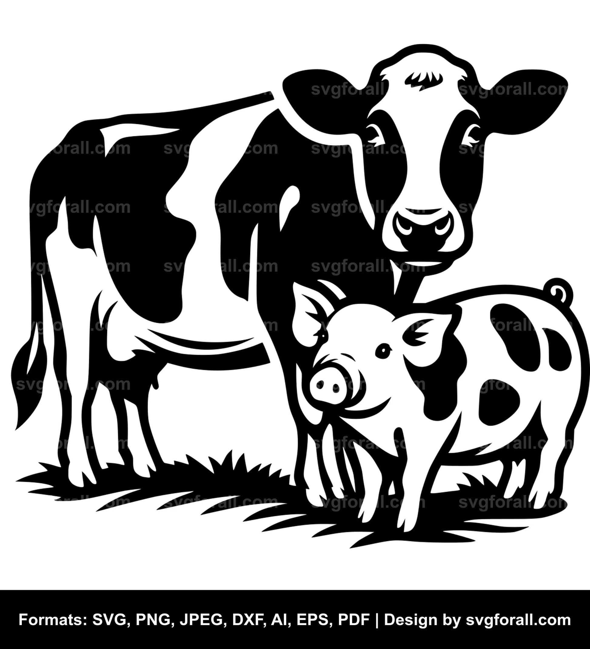 Pig With Cow Clipart SVG