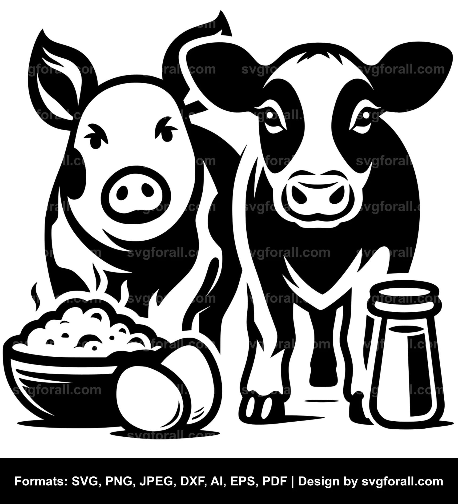 Pig With Cow SVG Vector