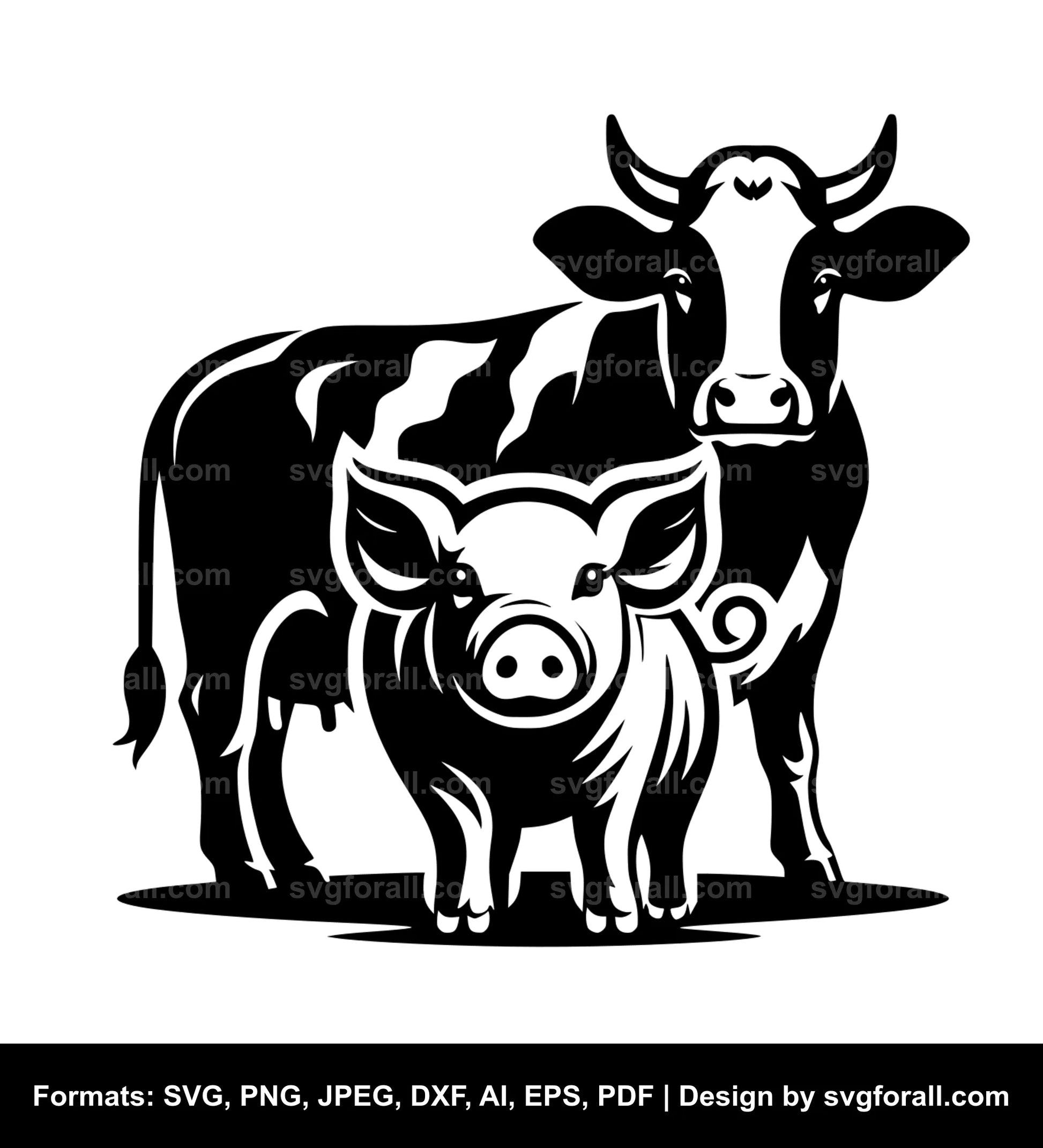 Pig With Cow Vector SVG