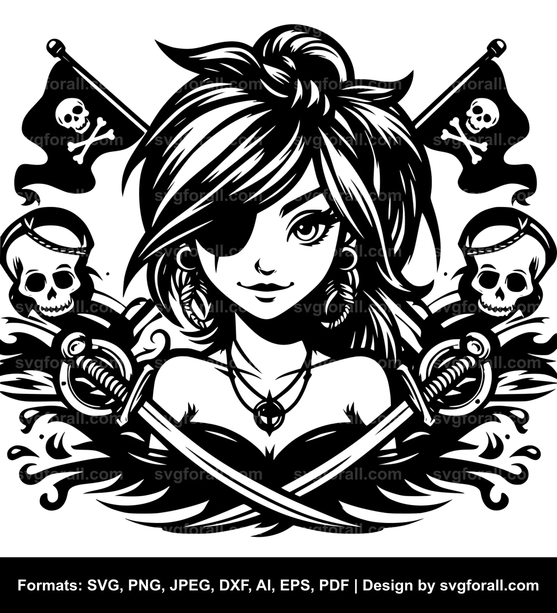 Pirate Girl Black SVG