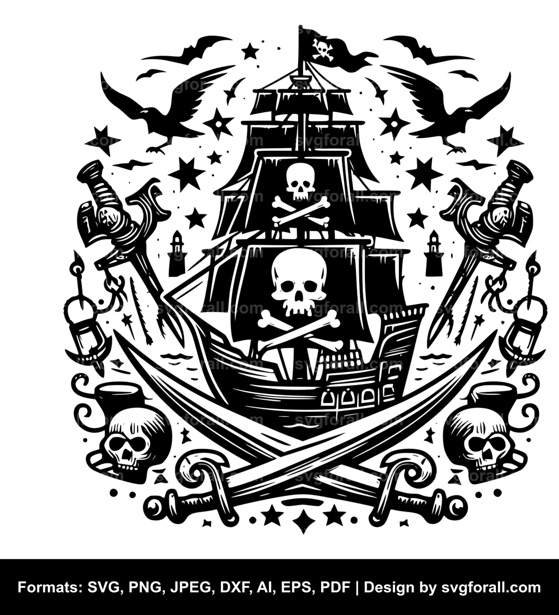 Pirate Ship Black SVG PNG