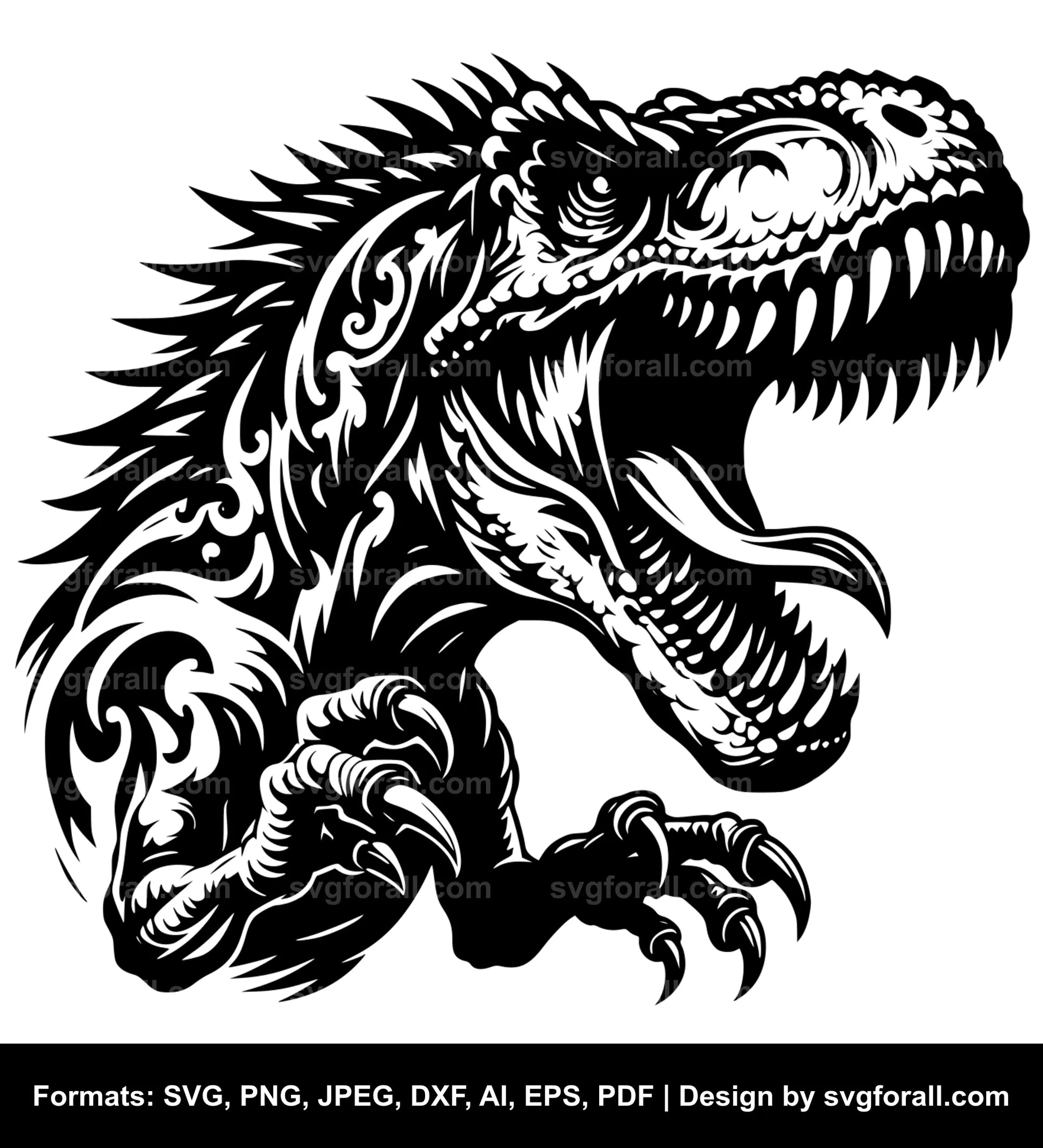 Roaring Dinosaur Black SVG