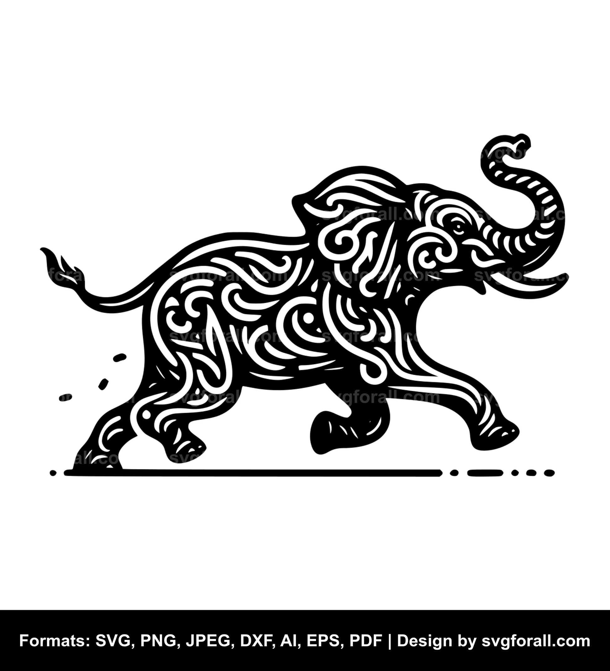 Running Elephant Black SVG