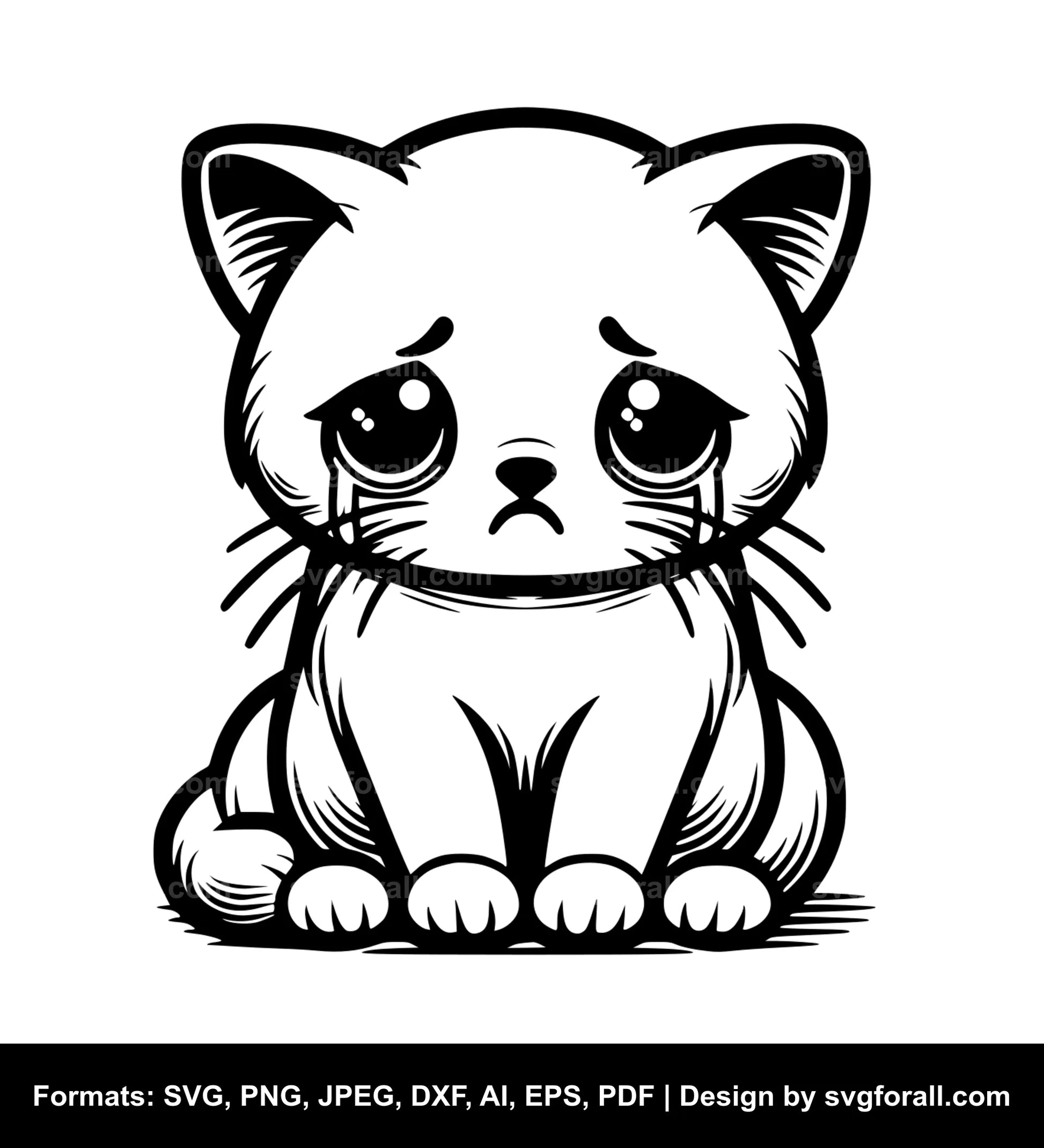 Sad Cat Black SVG