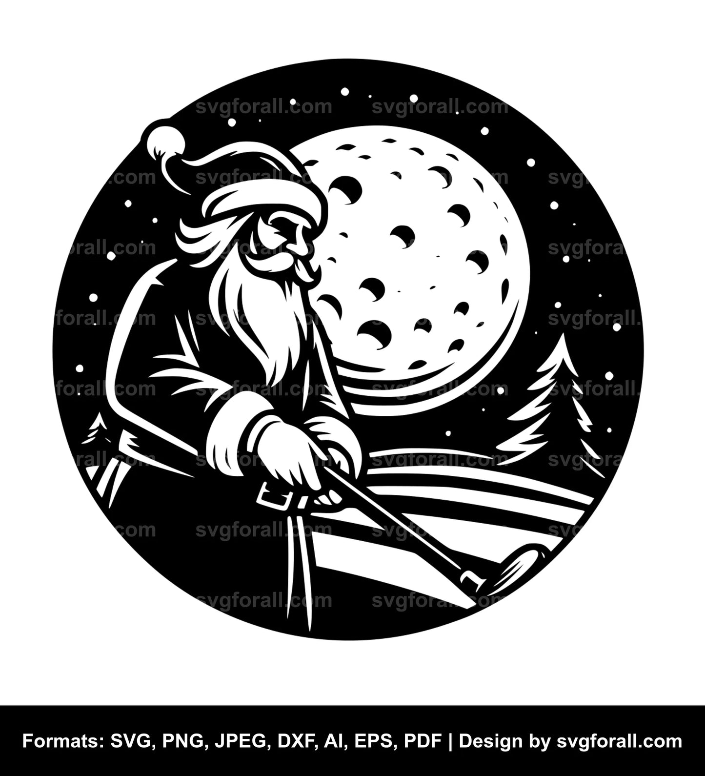 Santa Golfing Black SVG