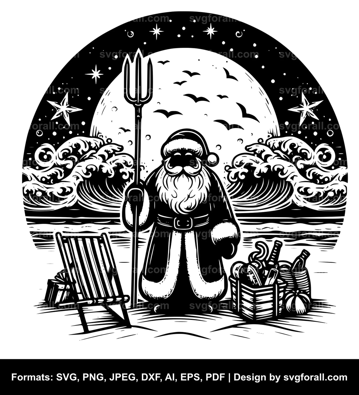 Santa In Beach Black SVG