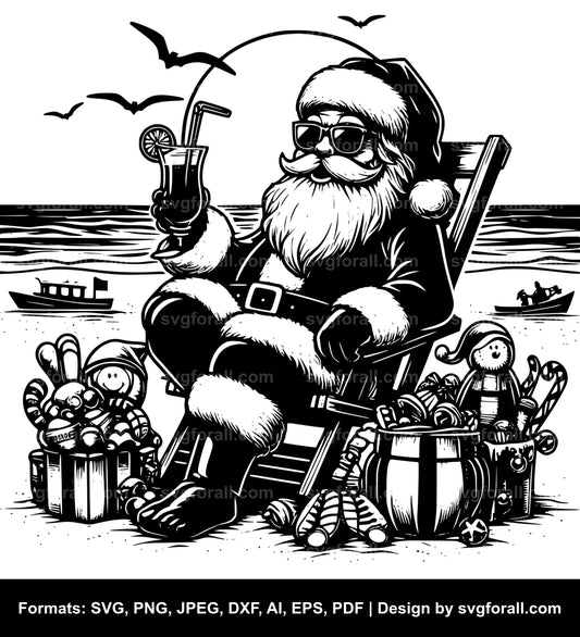 Santa In Beach Clipart SVG