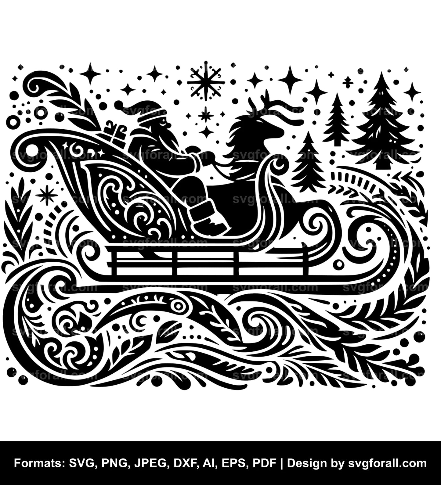 Santa Sleigh Black SVG