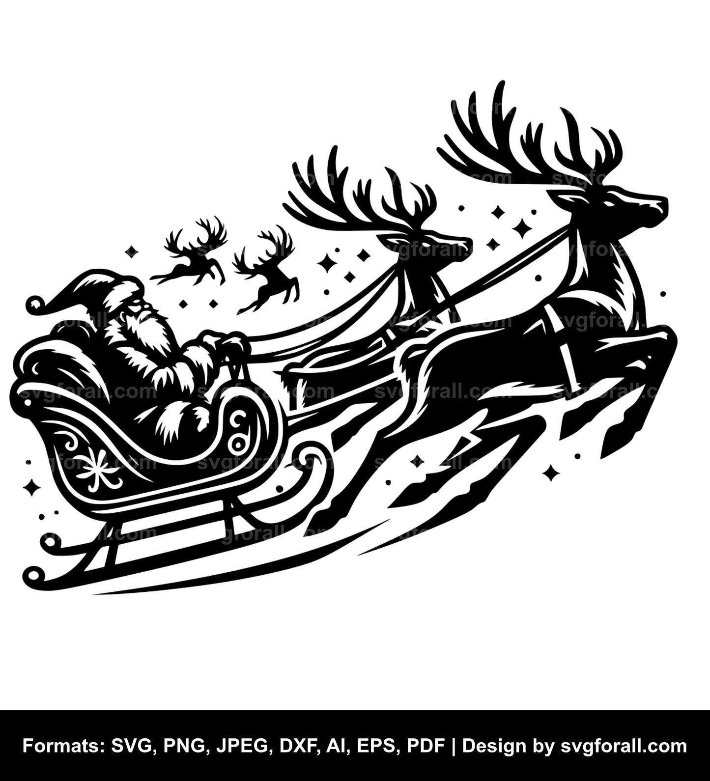 Santa Sleigh Reindeer Flying Clipart SVG