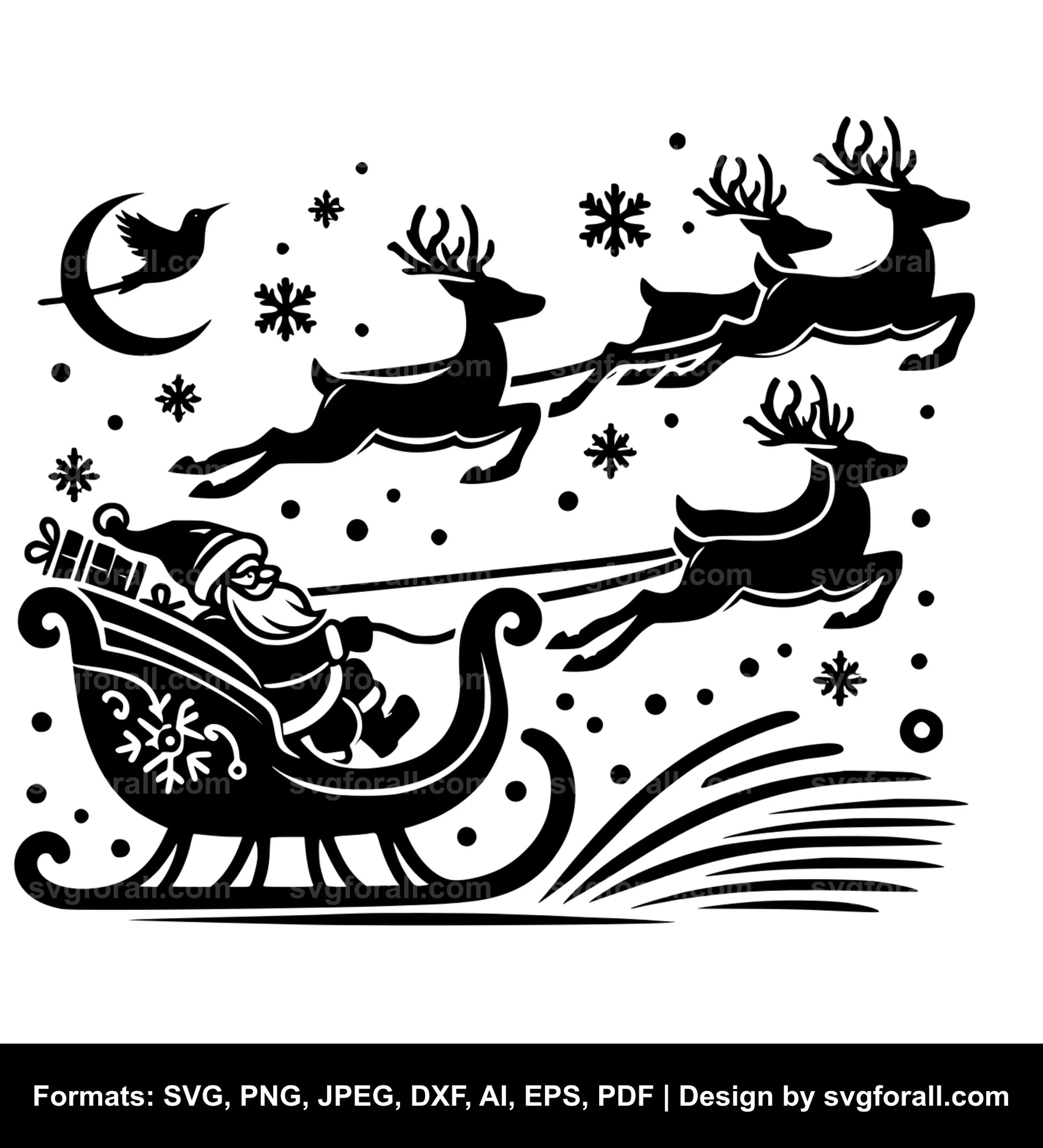 Santa Sleigh Reindeer Flying SVG Design