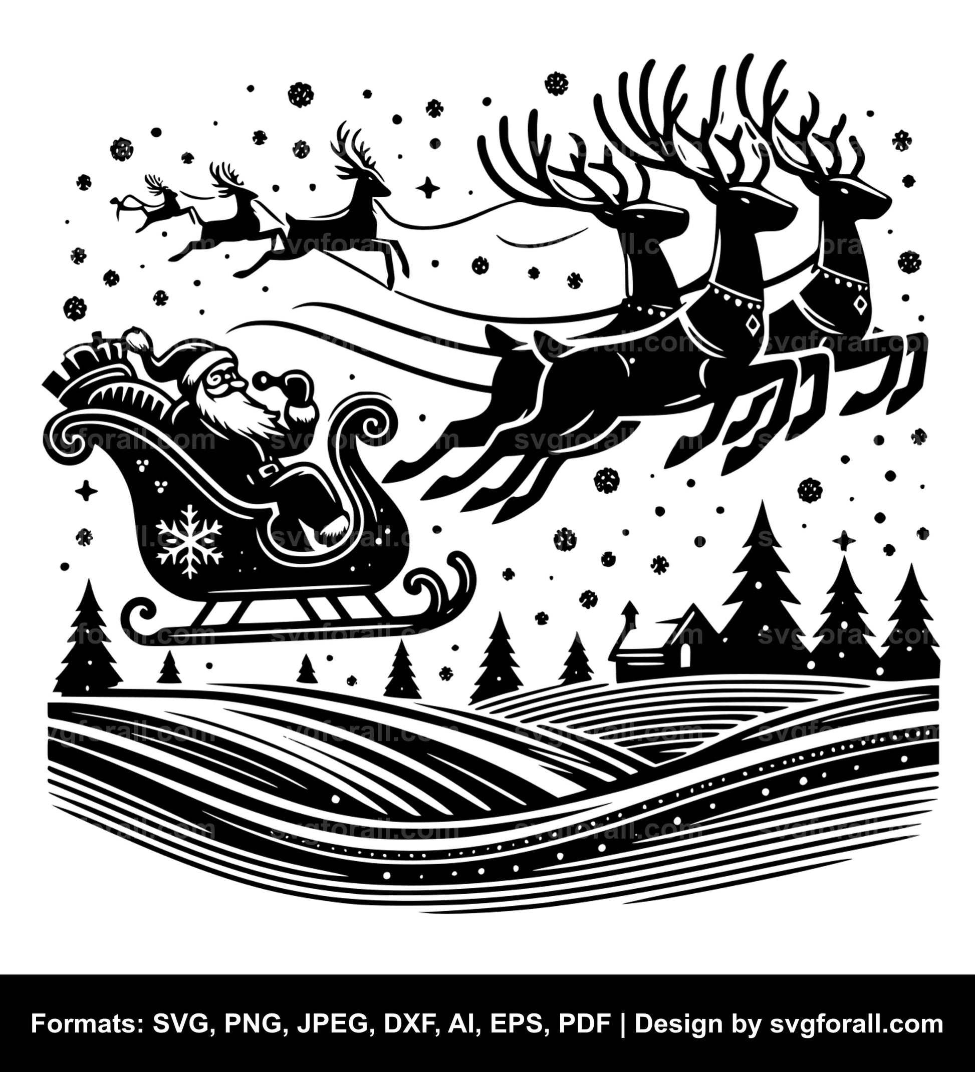 Santa Sleigh Reindeer Flying SVG File