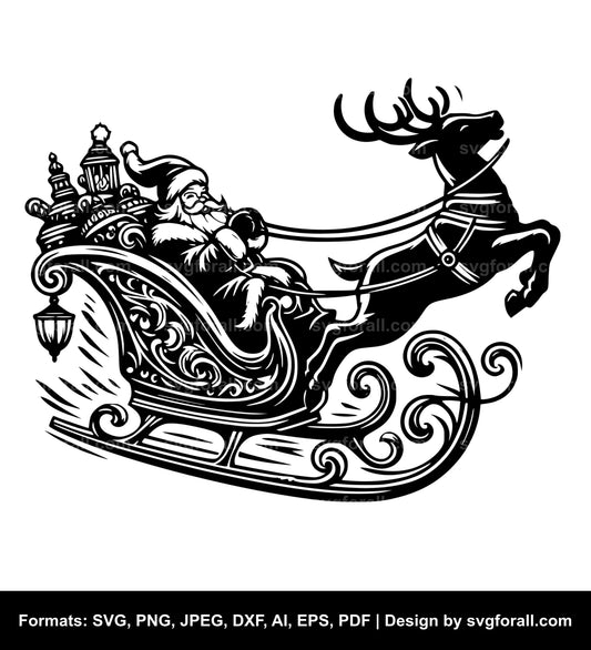 Santa Sleigh Reindeer Flying SVG PNG