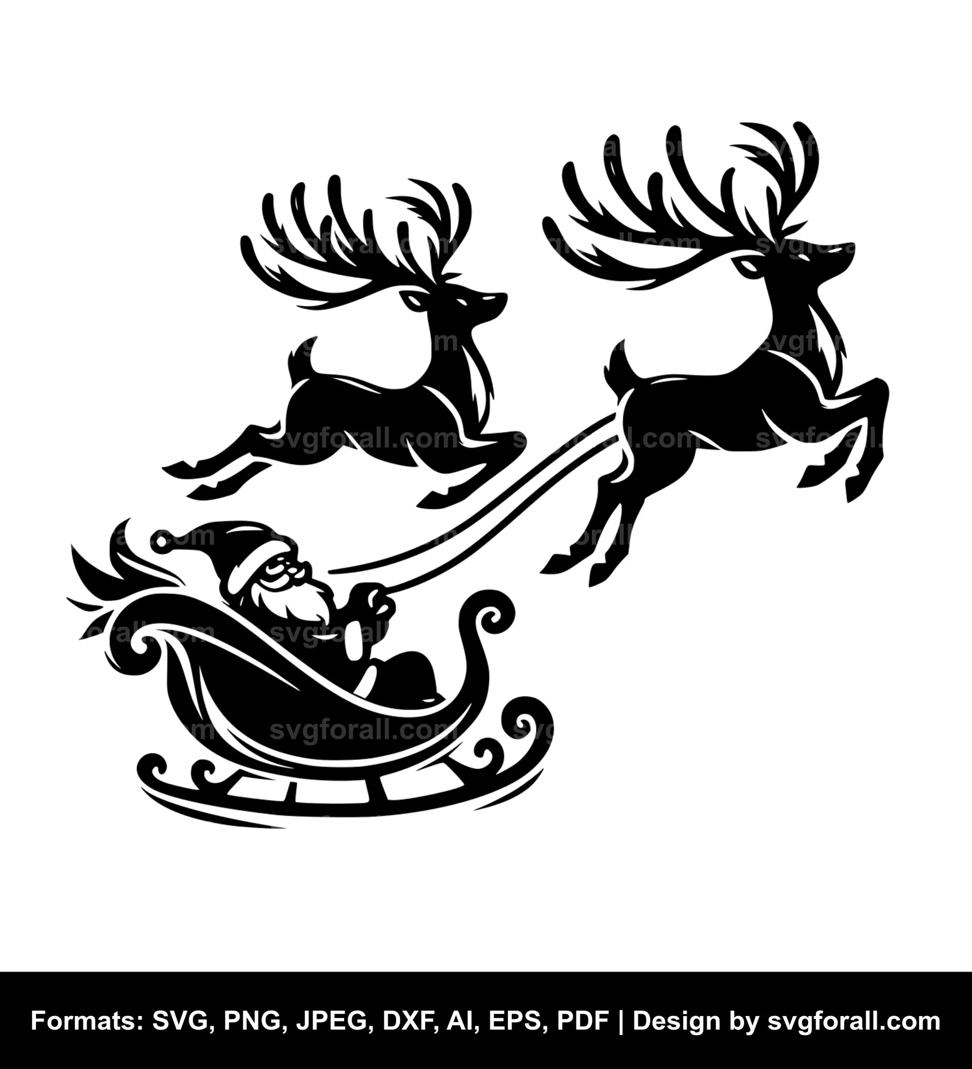 Santa Sleigh Reindeer Flying SVG Vector