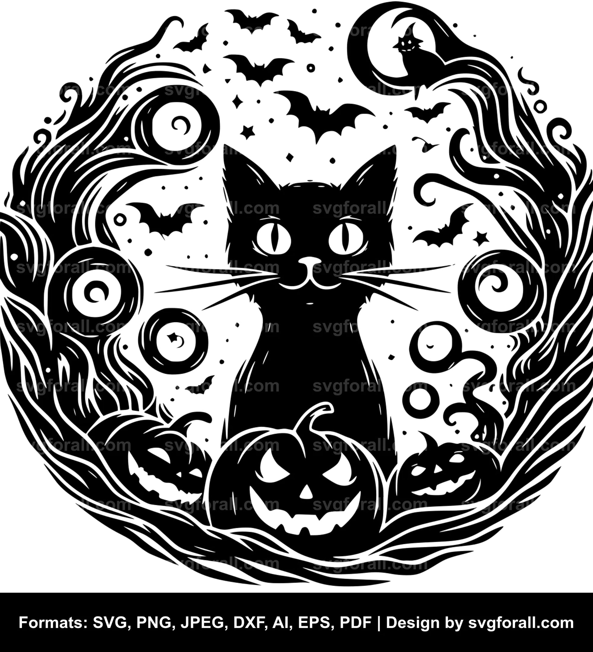 Scary Halloween Cat Black SVG