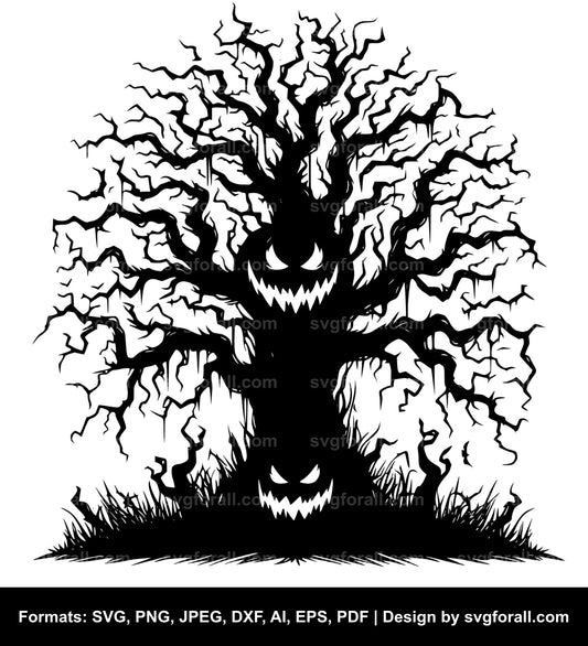 Scary Halloween Tree Black SVG