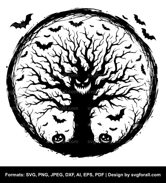 Scary Halloween Tree SVG Vector