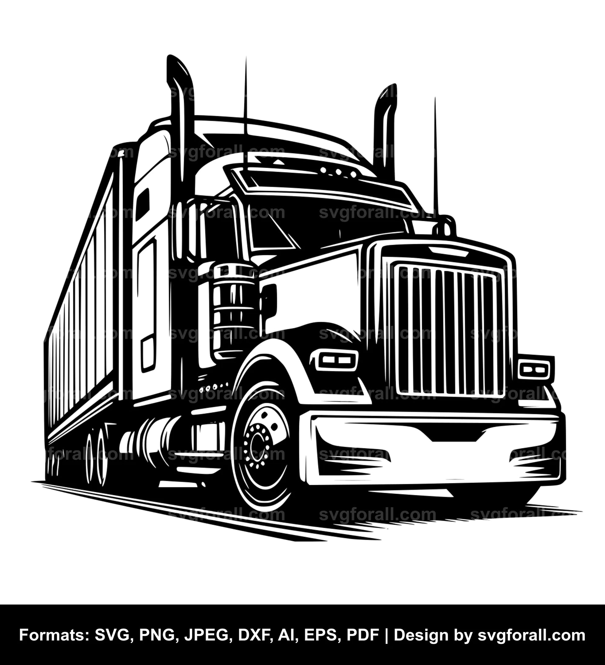 Semi Truck Black SVG