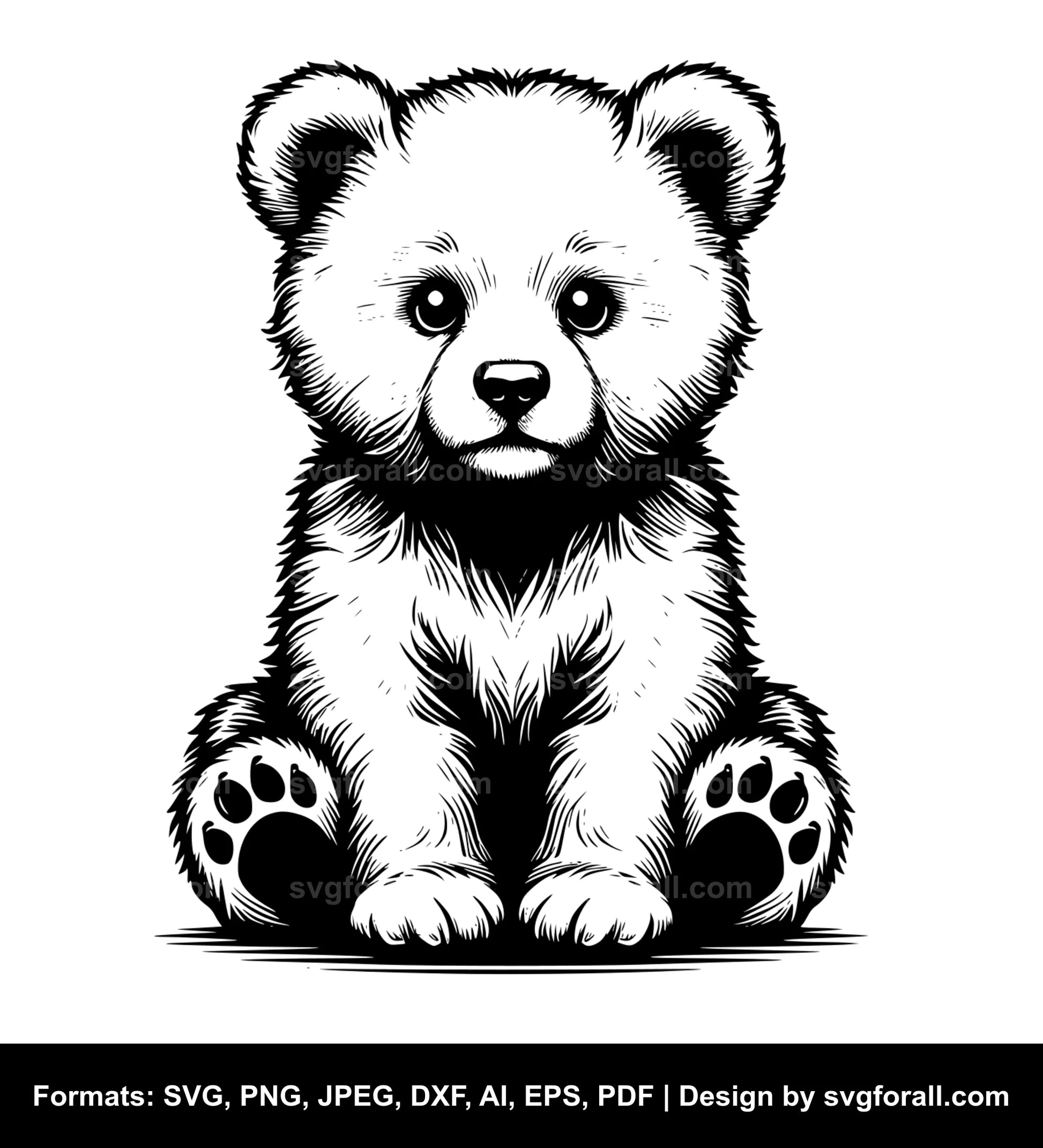 Sitting Baby Bear Black SVG