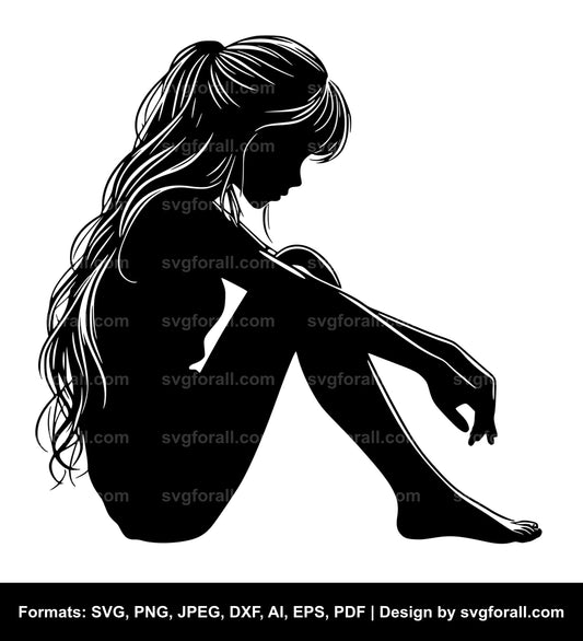 Sitting Girl SVG Vector