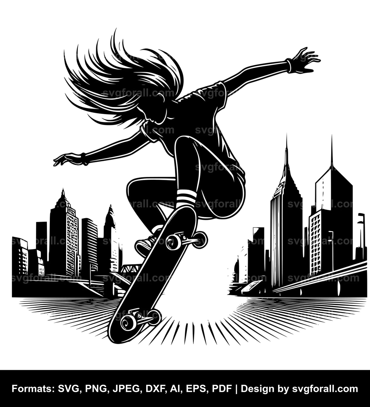 Skateboarding Girl SVG Vector