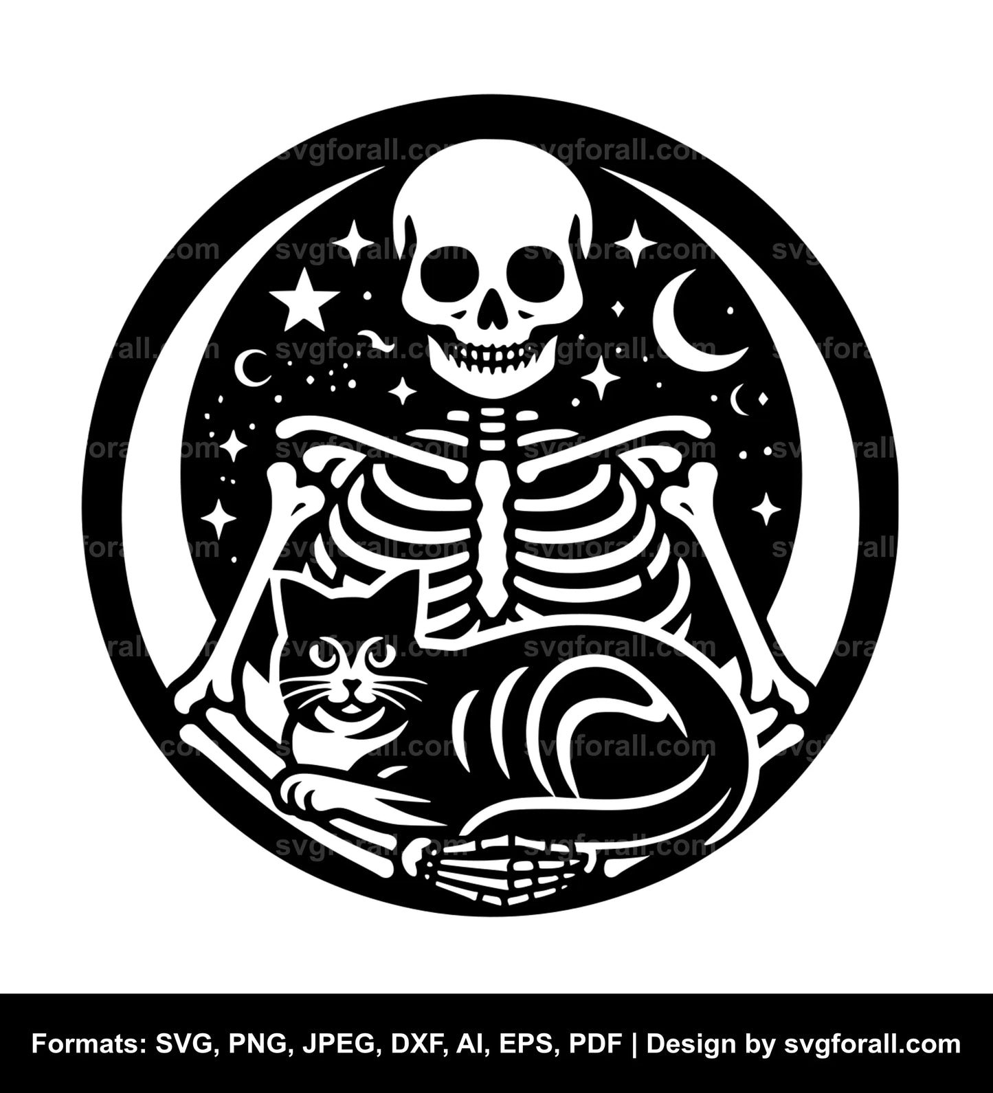 Skeleton Holding Cat Black SVG