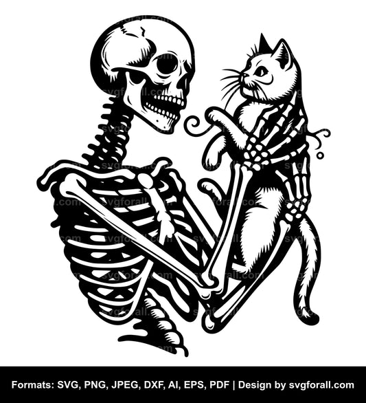 Skeleton Holding Cat Clipart SVG