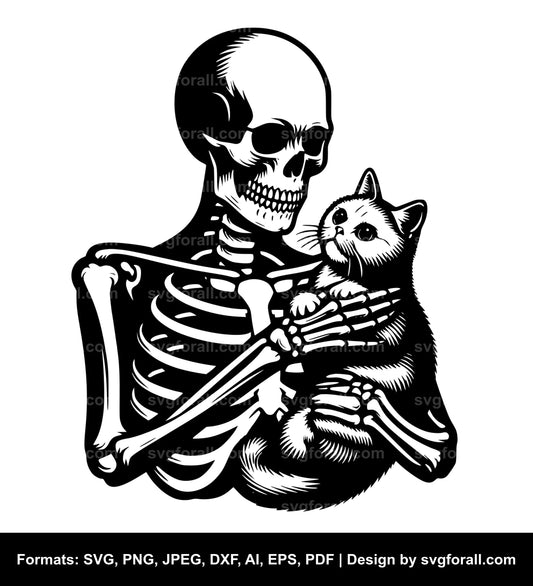 Skeleton Holding Cat Vector SVG