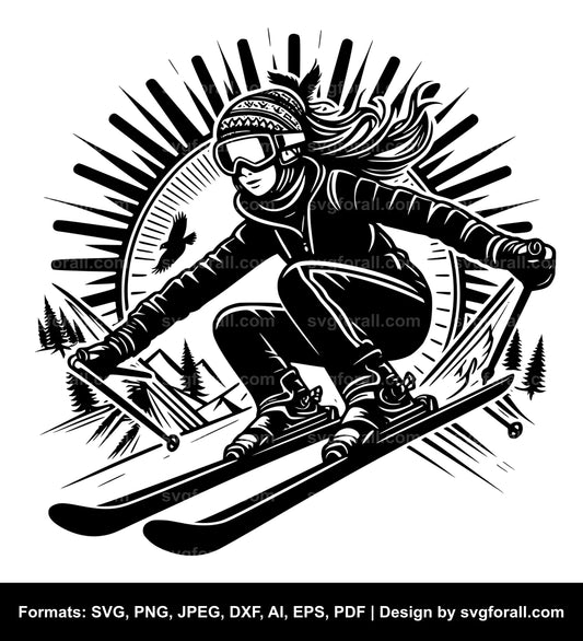 Ski Girl Vector SVG