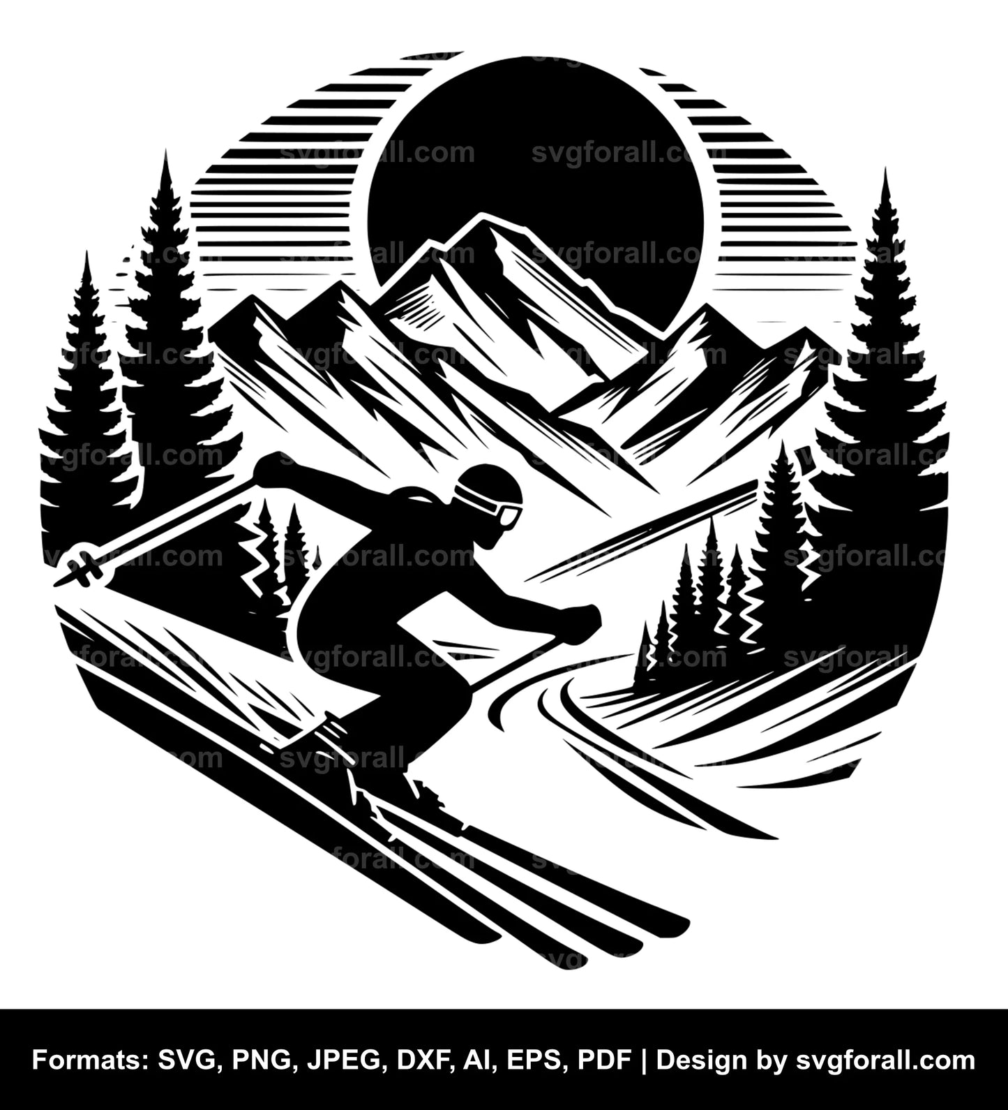 Skiing Black SVG